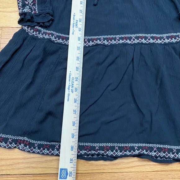 American Eagle Embroidered Mini Dress Womens Medium Black Boho Peasant Festival - Picture 3 of 7